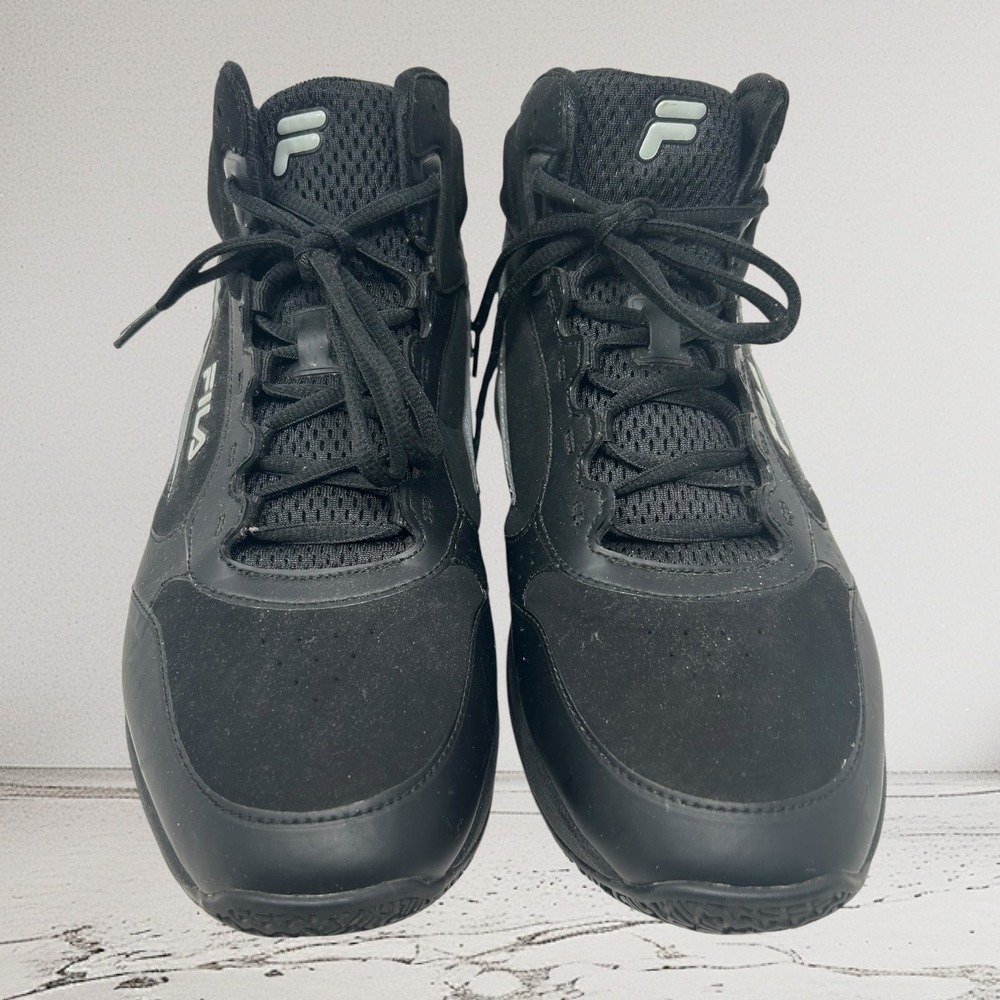 Fila Mens Mid Top Basketball Sneakers Black Silver 1BM01236-004 Size 10.5